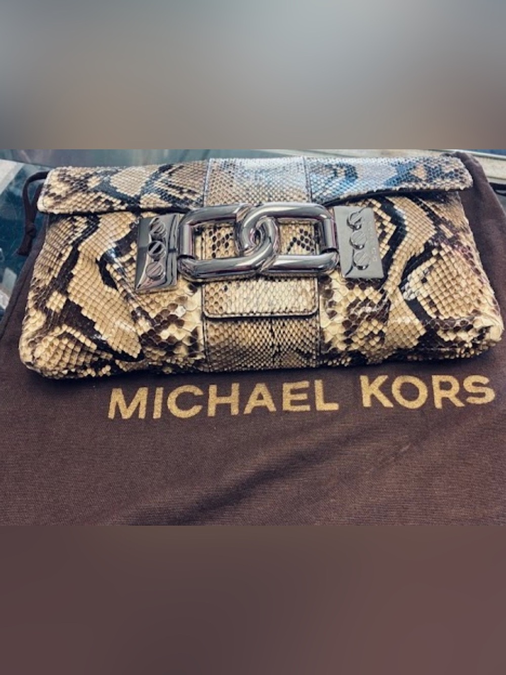 Michael Kors Collection Oversized Python Clutch/ with chain for Shoulder Bag